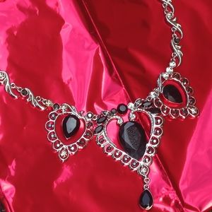 Vintage black jeweled heart choker necklace